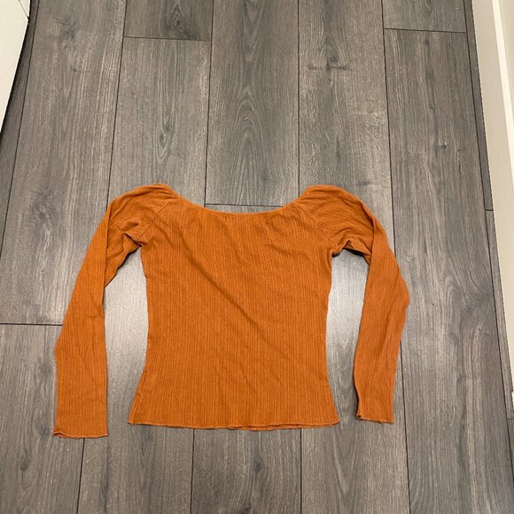 Lykke Wullf Brown Cotton Pointelle Long Sleeve Top Size M - Picture 4 of 8